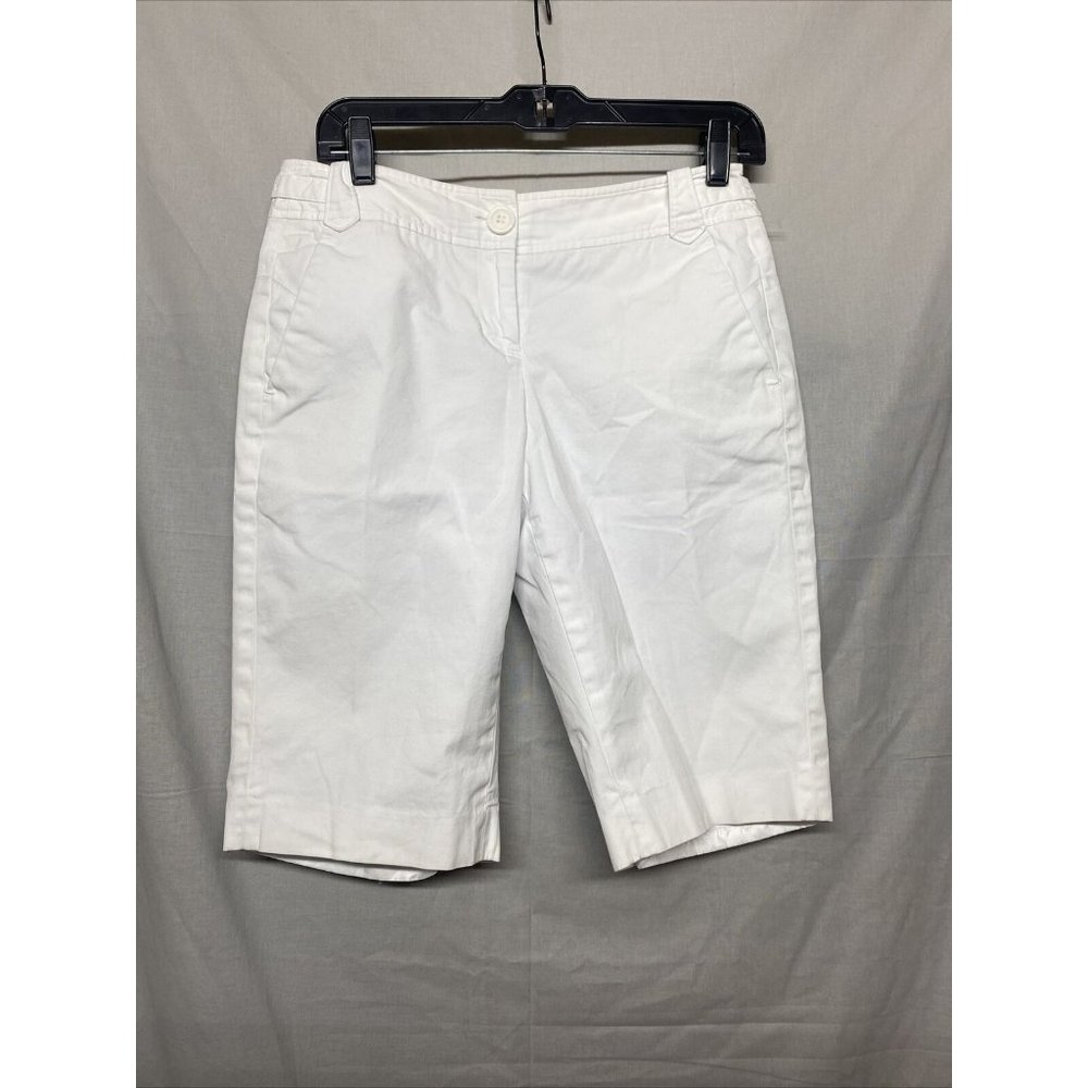 Ann Taylor Loft Women Shorts pant Bottom 4 Classic Bermuda White Adjustable Band - Picture 1 of 5